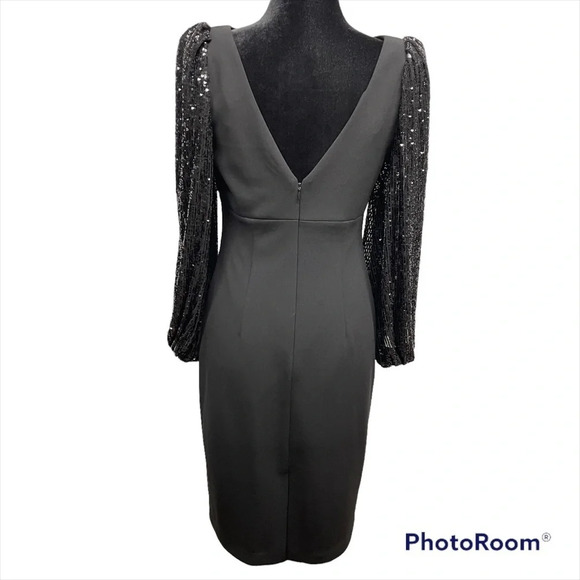 Eliza J Sequin Balloon-Sleeve Sheath Black Dress size 6 Elegant Evening Classic - Picture 2 of 11